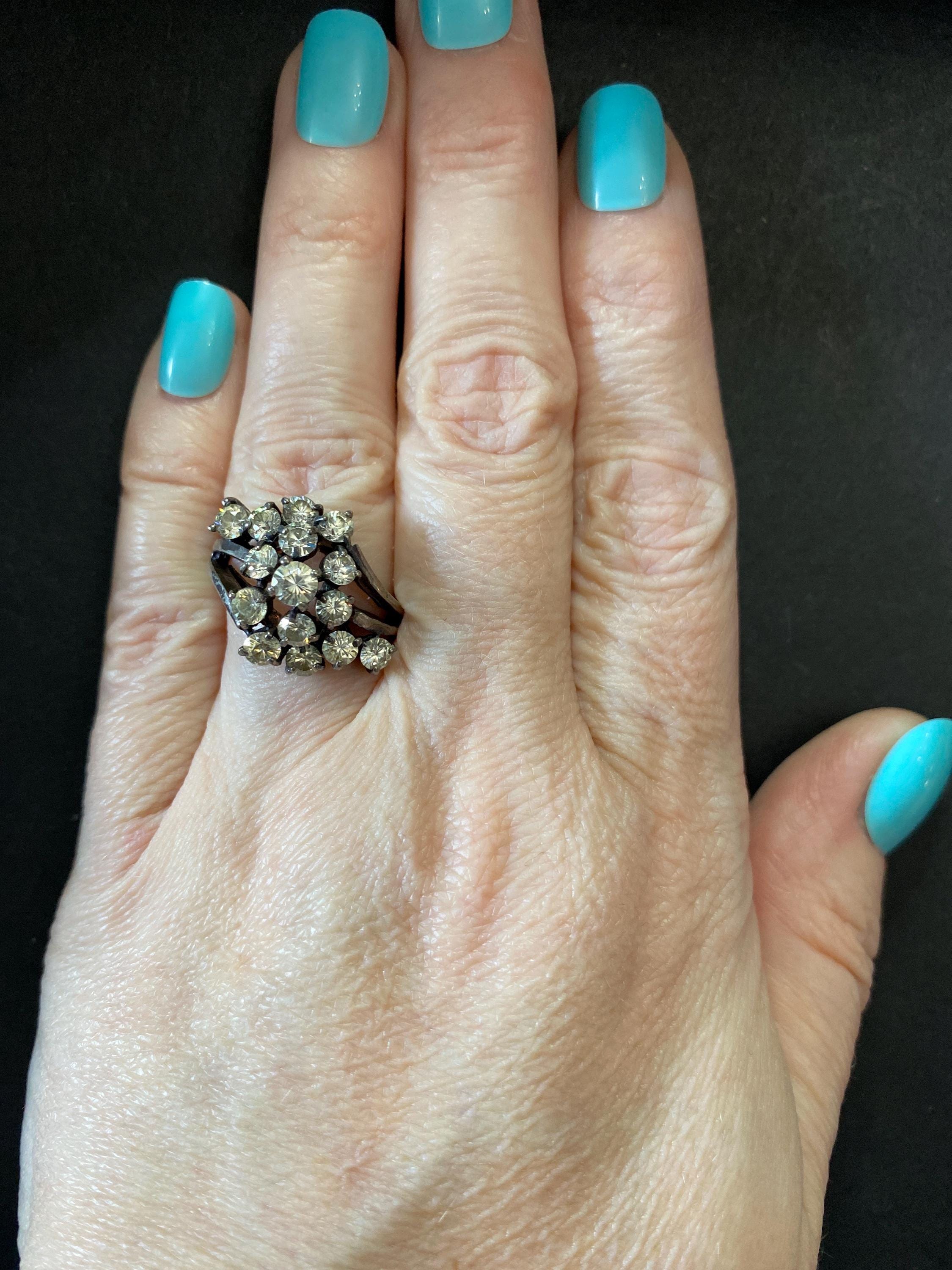 Vintage Sterling Silver and Czs Size 8 Cocktail Ring. Marked  display picture 1