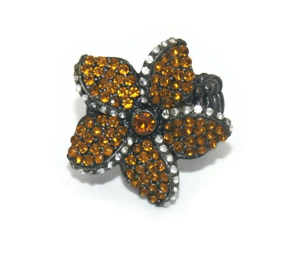 Vintage Silver Tone with Orange and Clear Rhinest… - image 1