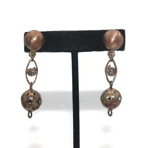 Rustic Vintage Artisanal Brushed Copper Dangle Earrings with Screw Backs Closures.