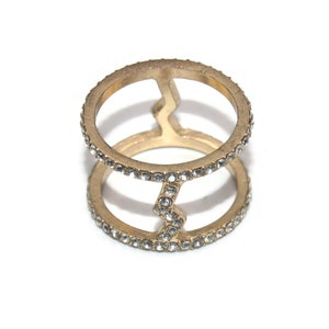 Vintage Gold Tone and Clear Rhinestones Size 9 Statement Ring.