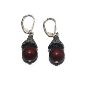 Vintage Sterling Silver and Brown Beads Dangle Earrings with Latch Backs for Pierced Ears. Marked 925.