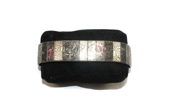 VTG Antique Sterling Silver Floral Etched Bracelet Hollow Brick Style Link 7 In Vintage Sterling Marked Bracelet Brick Link Style Floral  main image 2