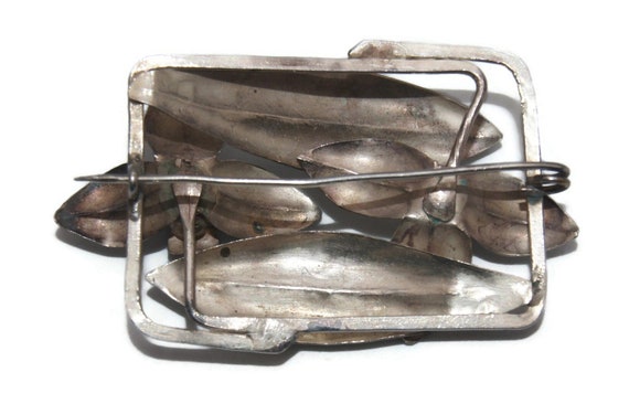 Vintage Sterling Silver 3D Rectangular Floral Bro… - image 5