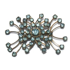 Vintage Gold Tone and Blue Rhinestones Brooch.