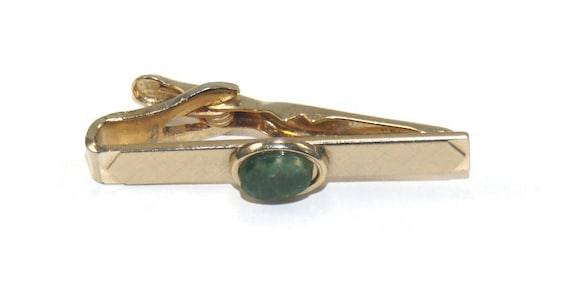 1940s Vintage Swank Gold Tone and Marbled Green R… - image 2