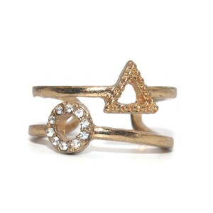 Vintage Gold Tone and Clear Rhinestones Size 7 1/2 Open Cuff Ring.