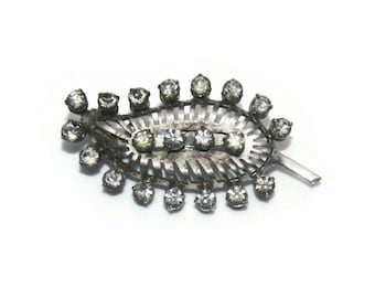 Broche Épingle à Fleur Feuille - Cristaux Strass - Plaqué Or/Argent - Marque Moghant - Neuve Étiquetée