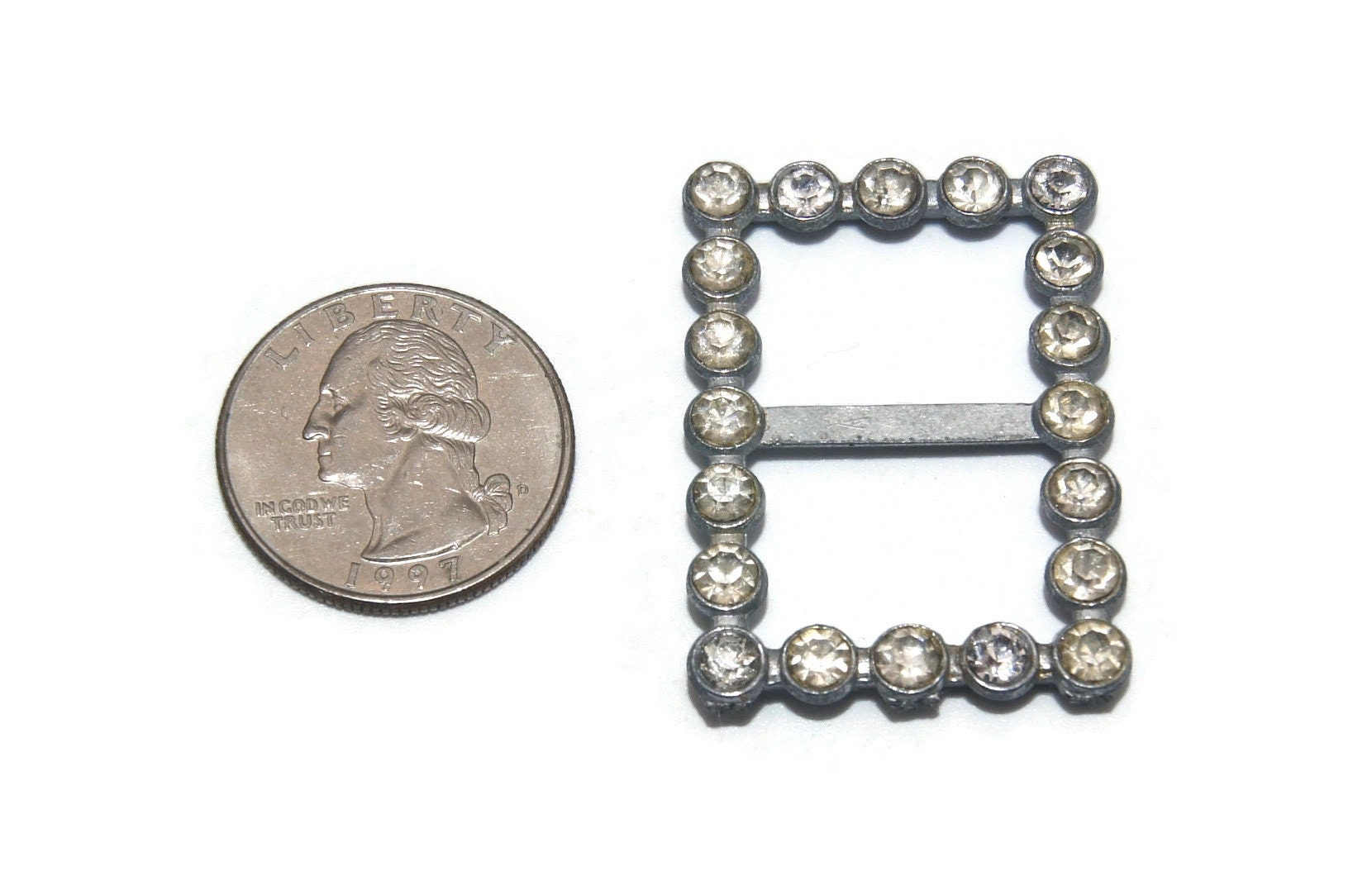 Vintage Silver Tone and Clear Rhinestones Belt Buckle or  display picture 1