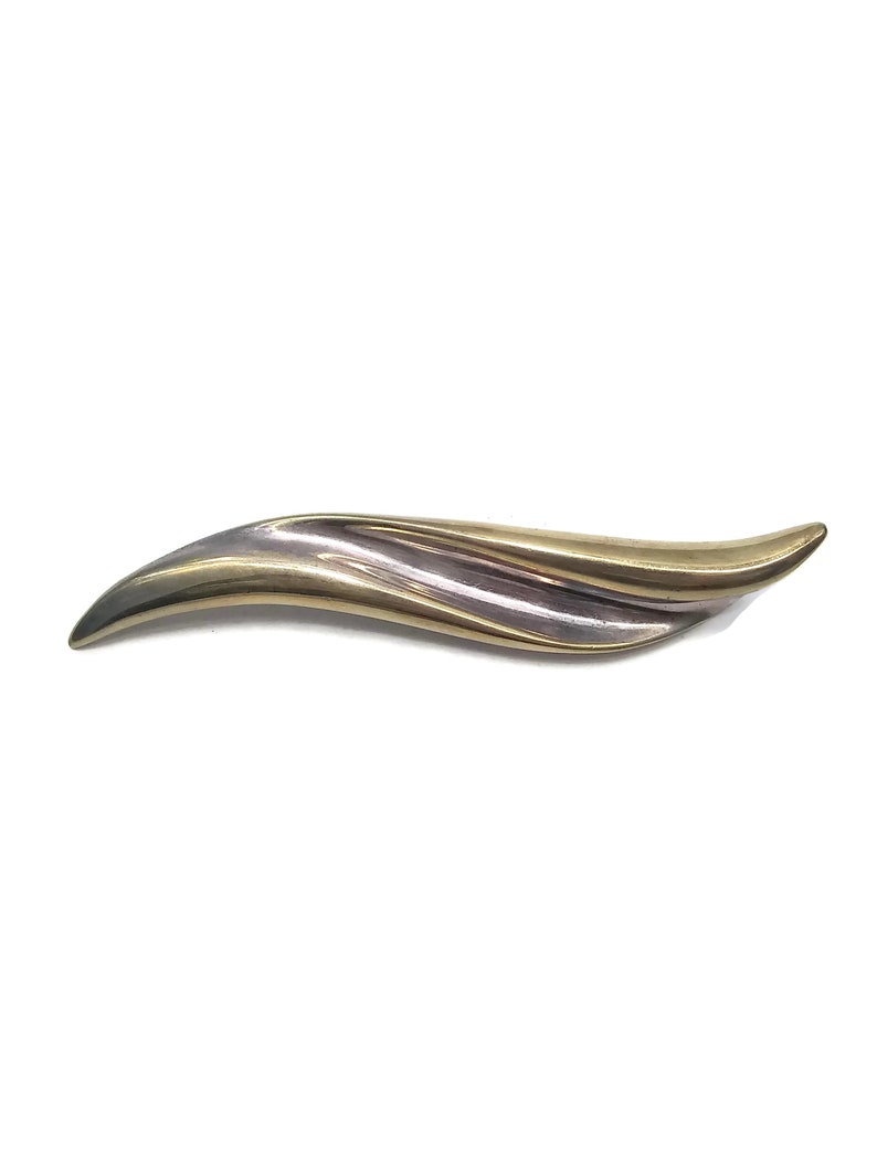 Vintage Two Tone Sterling Silver and Gold Plated Modernist Abstract Brooch Pendant Unique. Wavy Bar Brooch Pin Marked 925 O.S Bar Brooch