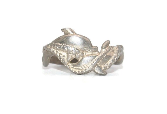 Vintage Sterling Silver Size 7 Dolphin Statement … - image 1