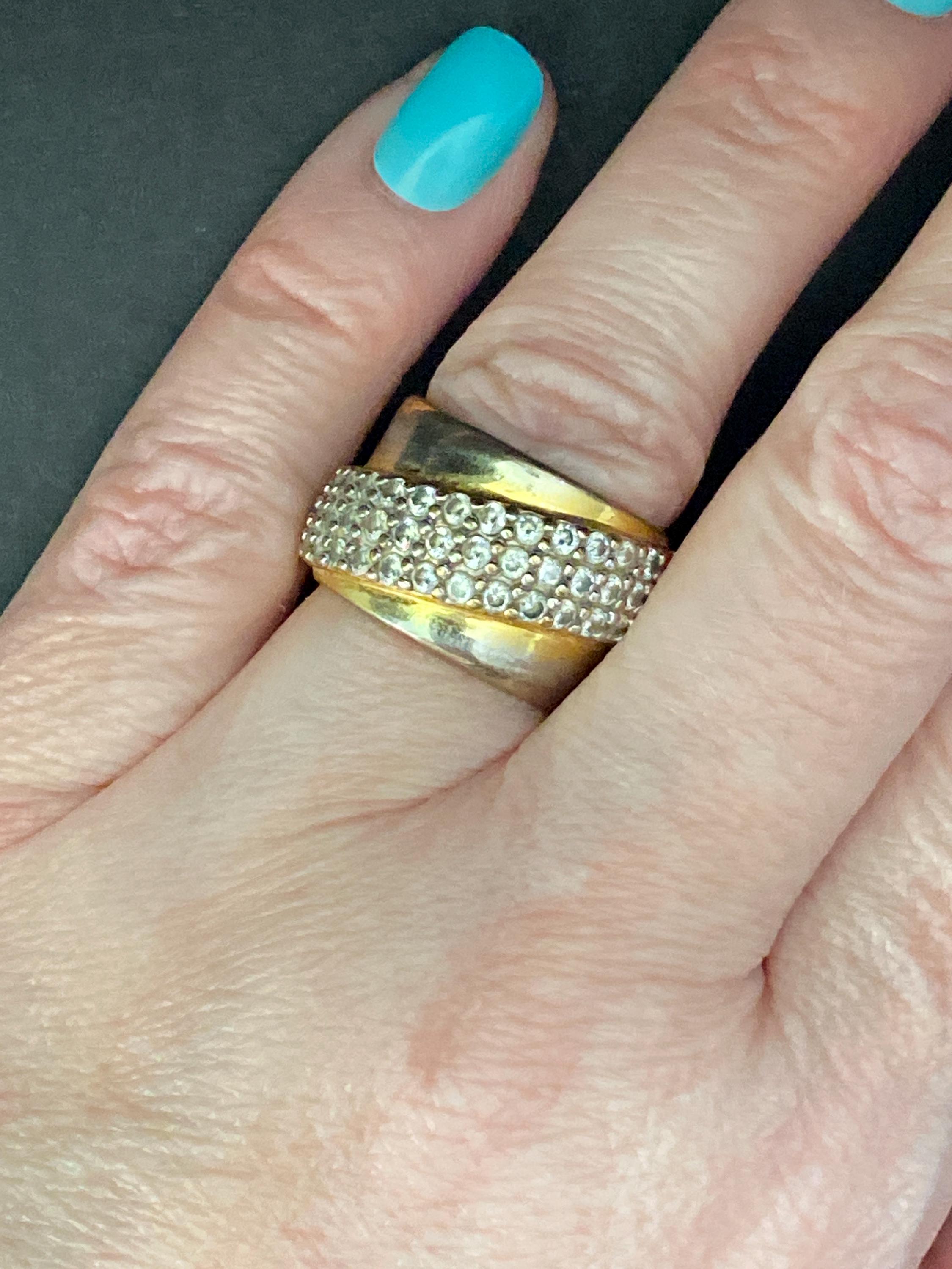 Vintage SETA Gold Tone and Clear Crystals Size 7 Wide Band