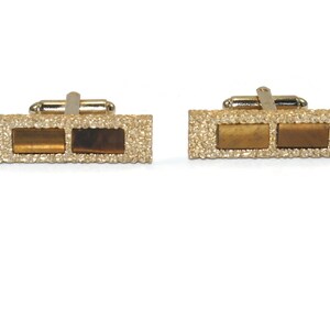 Vintage Dante Textured Gold Tone and Faux Tiger Eye Rectangular Cuff Links. Dante Hallmark.