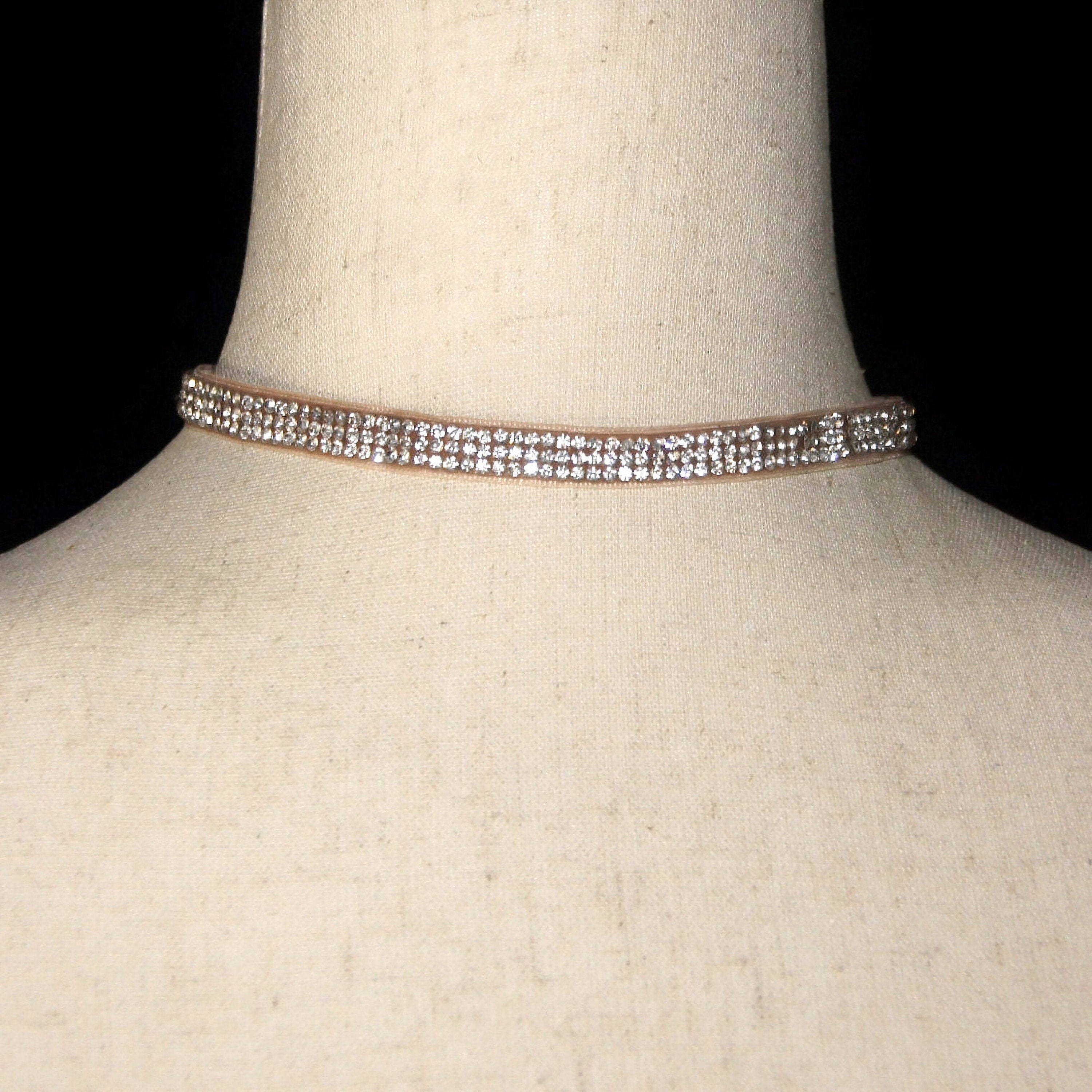 Vintage Gold Tone, off White Ribbon and Clear Rhinestones 12