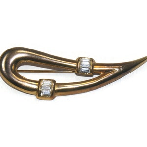 Vintage Gold Tone and Emerald Cut Rhinestones Brooch.