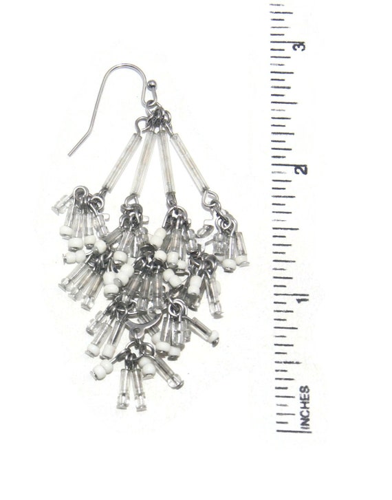 Vintage Silver Tone with White and Clear Beads Da… - image 5