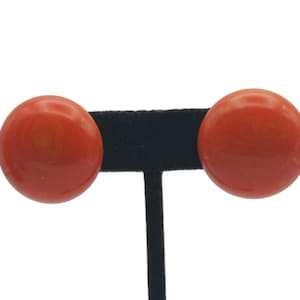 Vintage Round Domed Bright Orange Bakelite Clip on Earrings.