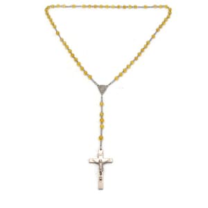 French Rosary Beads, Vintage Silver Tone and Yellow Crystal Bead 16 Inch Rosary.  Catholic, Pray Beads, Gift for Her Marked FRANCE.