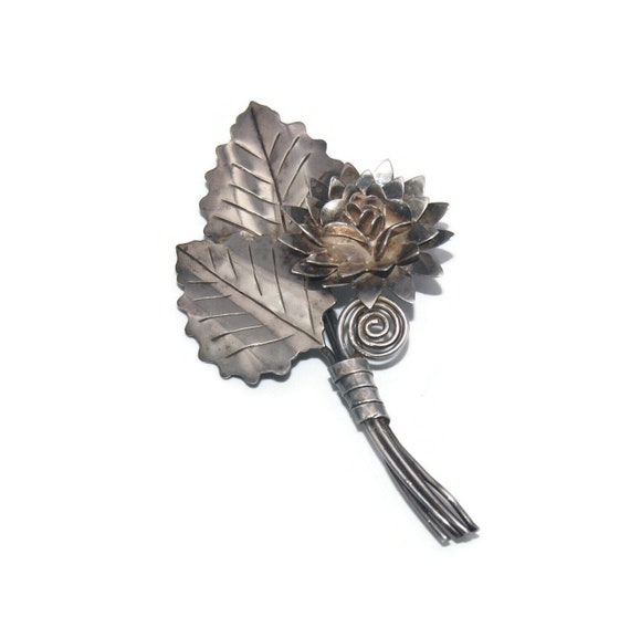 Large Vintage Raffaele Sterling Silver Flower Broo