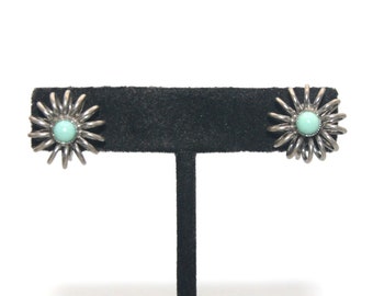 Vintage Sterling Zilver en Faux Turquoise Screw Back Oorbellen. Gemarkeerd Sterling.