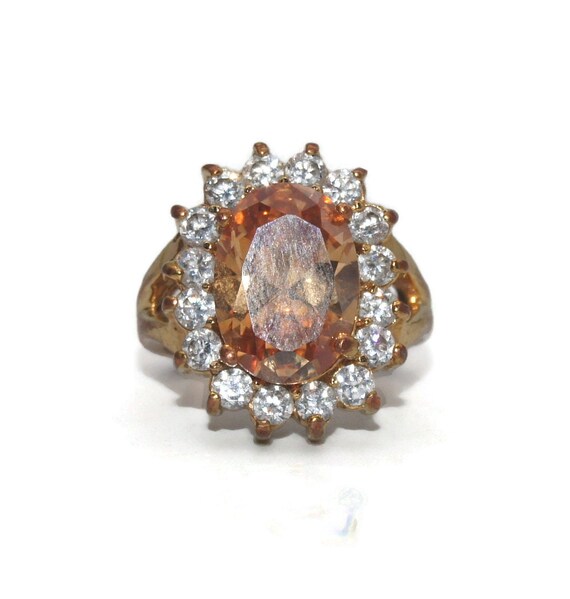 Vintage Gold Tone, Faux Citrine and Clear Crystal… - image 2