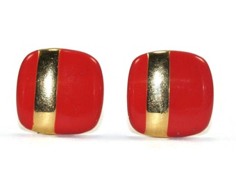 Vintage Sarah Coventry Gold Tone and Red Enamel Clip on Earrings. Sarah Coventry Hallmark.