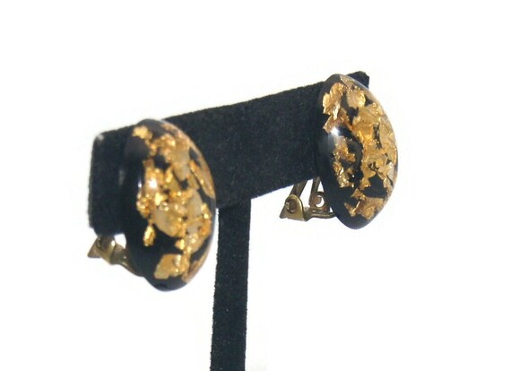 Vintage Gold  Tone with Black and Clear Resin Ova… - image 3