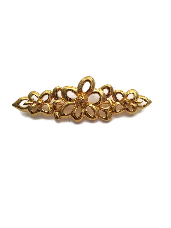 Antique 14K Yellow Gold Floral Bar Pin, Victorian Est… - Gem