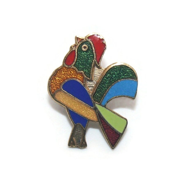 Vintage Ballou Gold Tone with Multi Color Enamel Rooster Lapel Pin. Ballou Reg'd Hallmark.