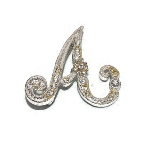 Vintage Silver Tone and Clear Rhinestones Letter &quot;A&quot; Brooch.