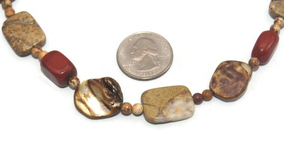 Vintage Mother of Pearl, Brown and Red Jasper Bea… - image 7