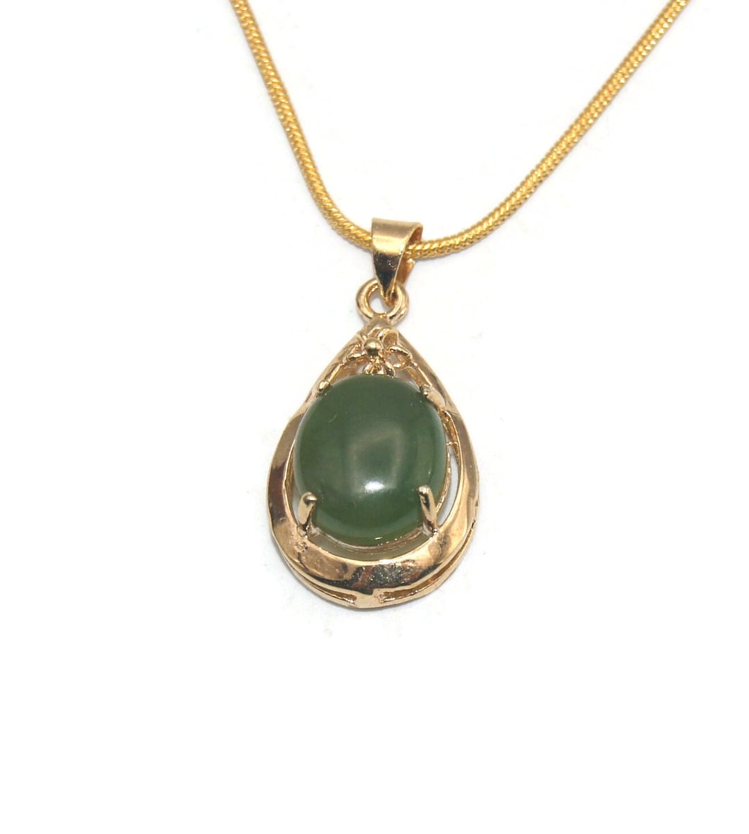 Vintage Gold Tone and Jade Teardrop Pendant on 18 Inch Gold Etsy