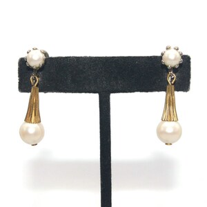 Vintage Silver and Gold Tone and Faux Pearls Screw Back Clip on Dangle Earrings.