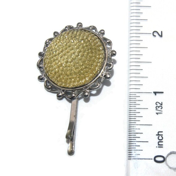 Vintage Silver Tone and Yellow Resin Domed Floral… - image 4