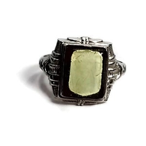 Vintage Art Deco RARE Photographic Sterling Silver Ring. Men&#39;s Ring Held Woman Photo.  Memorial or Mourning Ring. Celluloid Frame. 1930s Era