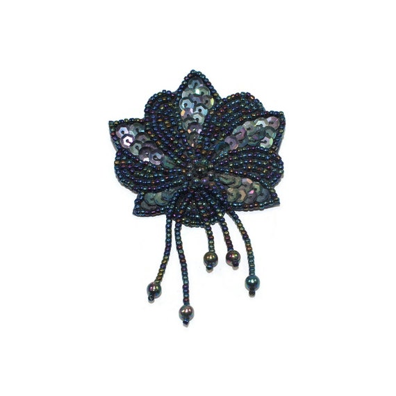 Vintage Handmade Bead and Sequin Floral Brooch on… - image 1