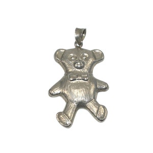 Vintage Sterling Silver Teddy Bear with Bow Tie Pendant. Marked 925.