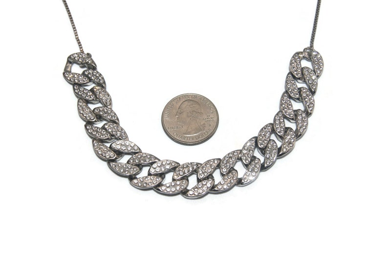 Vintage Silver Tone and Clear Rhinestones Adjustable 24 Inch Adjustable Bib Necklace with Slide Clasp. image 6