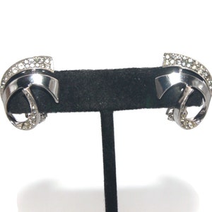 Vintage Sterling Silver and Clear Rhinestones Clip on Earrings. Marked Sterling.