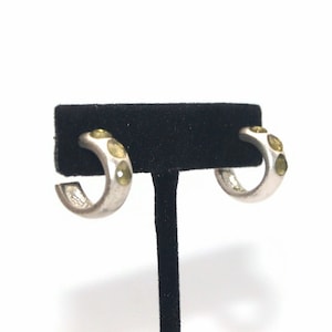Vintage Silver Tone and Green Rhinestones Hoop Earrings with Post Backs for Pierced Ears.