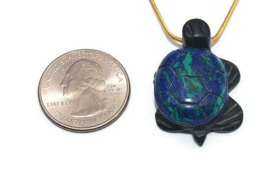 Vintage Carved Azurite Malachite and Onyx Turtle … - image 7