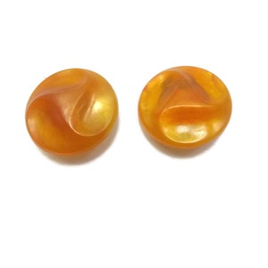 Vintage Translucent Orange Lucite Plastic Round Clip on Earrings. Marked Made in Western Germany.