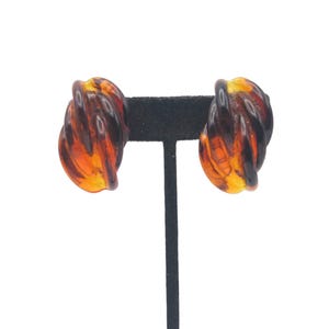 Vintage Silber Ton und geflochtene Schildpatt Lucite Ohrclips, Statement Ohrringe. Hellbraun, Bernstein-Ton, 1960er Jahre, Vintage Kunststoff.