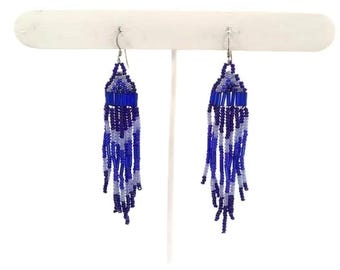 Vintage Beaded Dangle Earrings, Boho Southwestern Fringe
