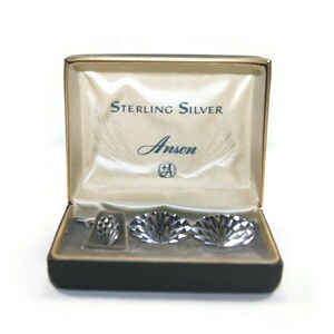 Vintage Anson Sterling Silver Oval Cuff Links and Matching Tie Tack with Chain. Anson Sterling Hallmark.