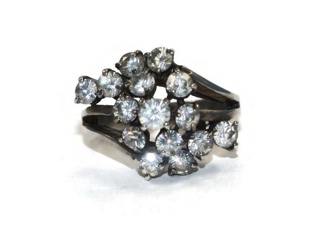 Vintage Sterling Silver and Czs Size 8 Cocktail Ring. Marked  display picture 1