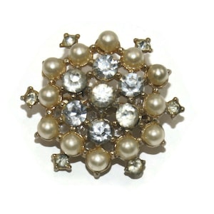 Vintage Gold Ton, Strass und Faux Perlen Brosche.