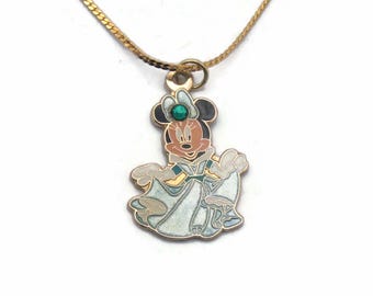 Collar con colgante de princesa, colgante de princesa Disney Minnie Mouse en cadena serpentina de 24", Disney Hallmark, regalo para ella.