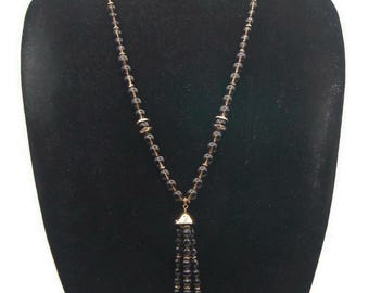 Collier Vintage Perles Verre, Porcelaine Et Quartz Fumé - Bijou Ancien - Occasion Bon état