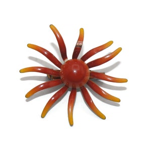 Vintage Orange and Red Enameled Flower Brooch.