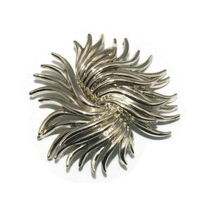 Large Vintage Gold Tone Rhodium Plated Modernist Flower Brooch.